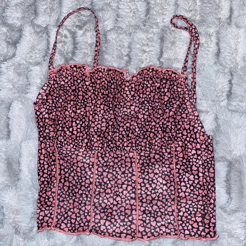 Heart print mesh crop top
